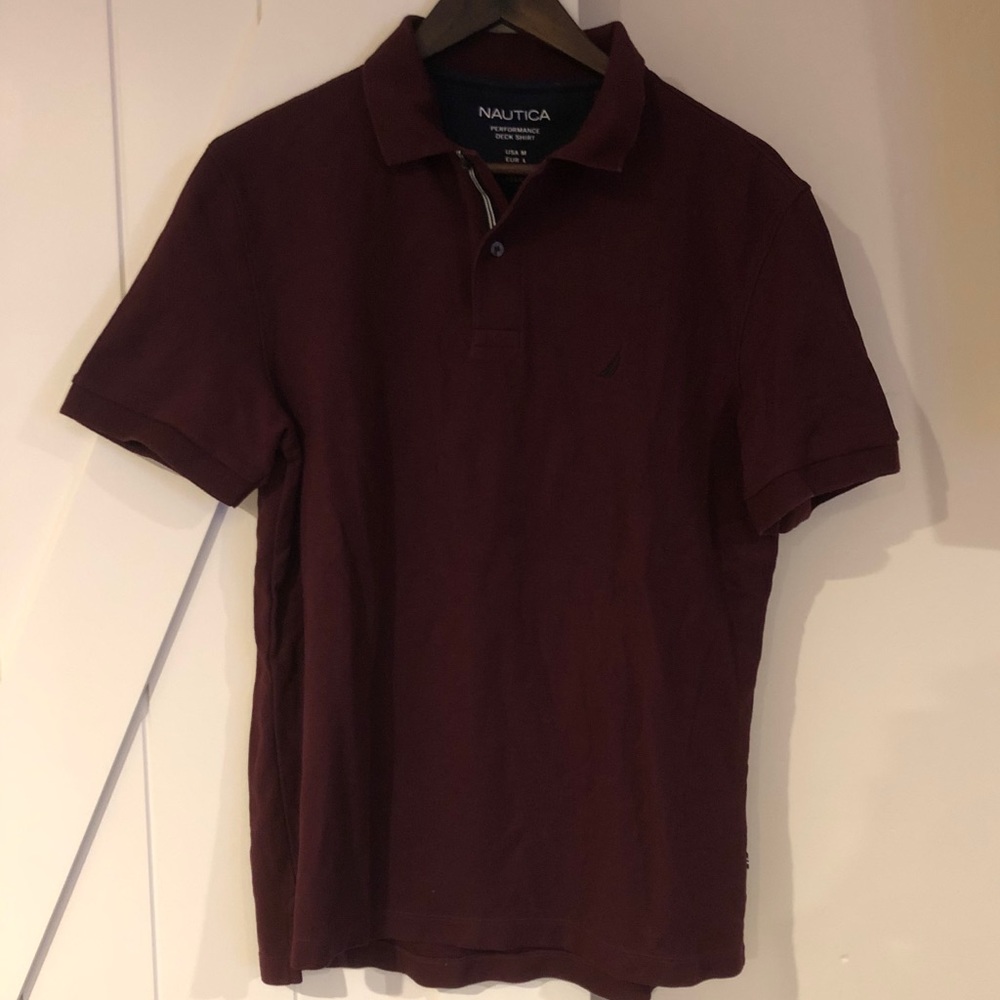 Men’s Nautica Performance Deck Shirt in Burgandy